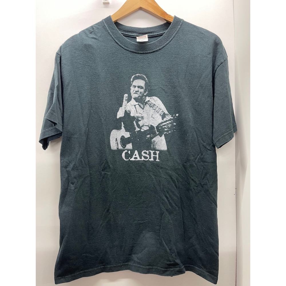 Johnny Cash Middle Finger San Quentin Graphic T-Shirt Mens Large Anvil Black